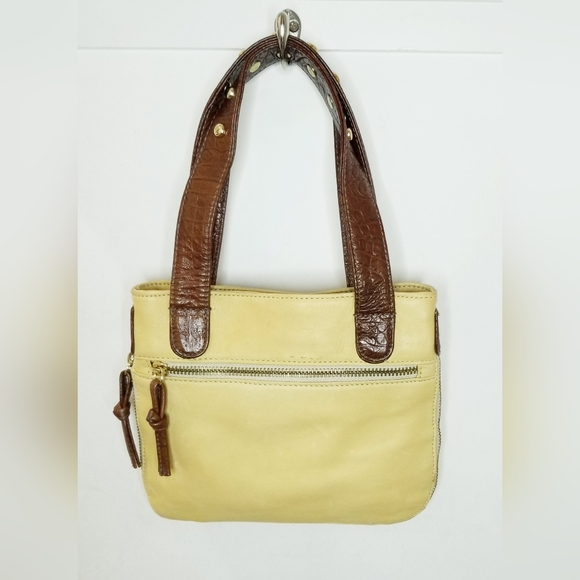 Zina Eva Mini Dante Golden Yellow & Brown Saddle Leather Handbag - Picture 3 of 10